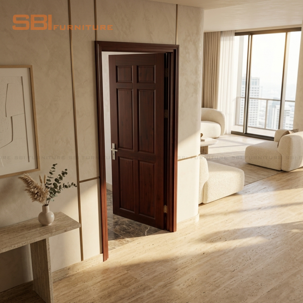 Cửa Phòng Gỗ Tràm Phủ Veneer Xoan