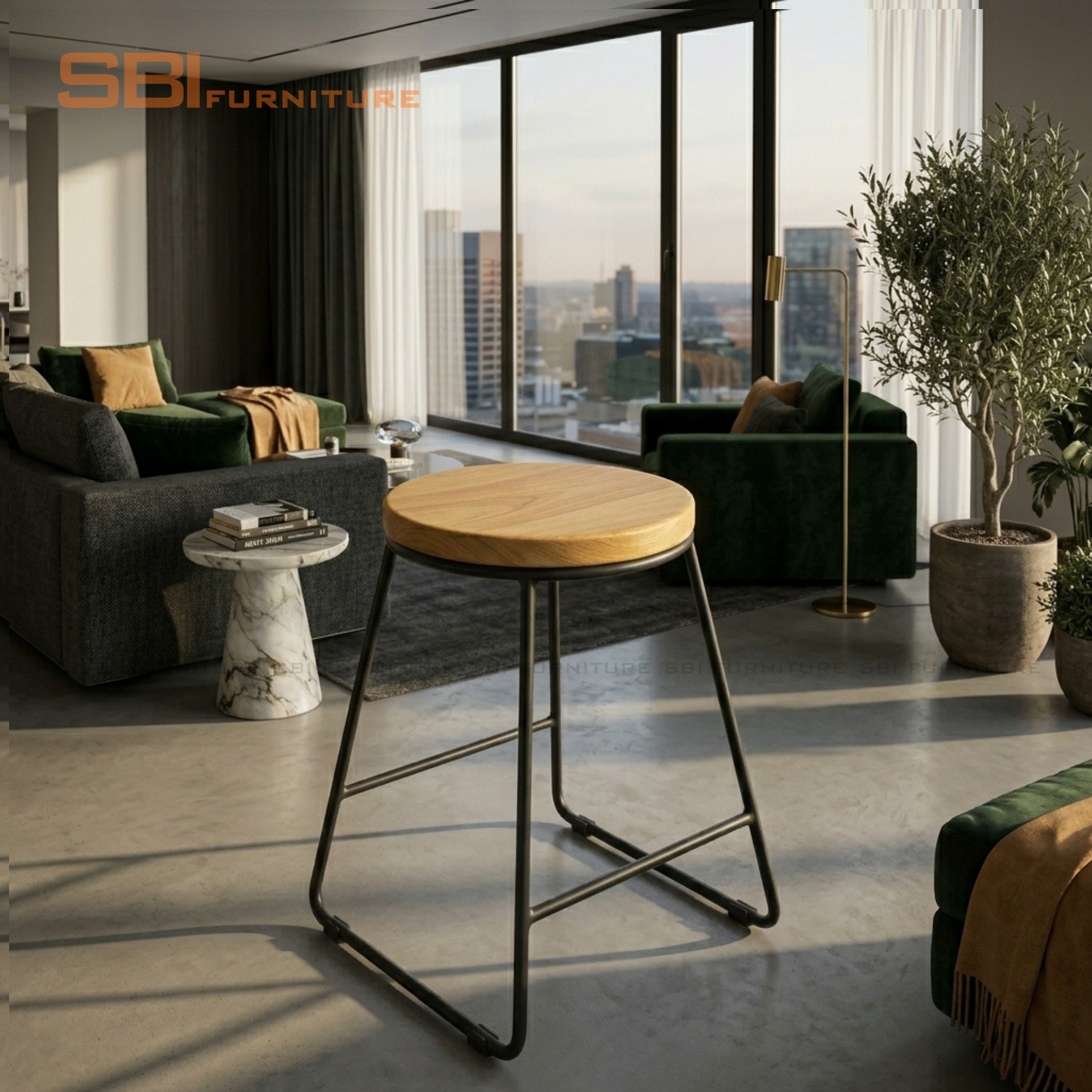 Ghế Cafe Gỗ Poplar Tự Nhiên Khung Sắt - 2 Ghế Cafe Gỗ Poplar Tự Nhiên Khung Sắt - 2